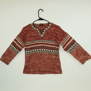 Vintage 70s BRONSON OF CALIFORNIA Southwest Inspired Pullover V-Neck Sweater